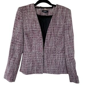 DKNY Women's Tweed Textured Blazer - Purple and White size 8